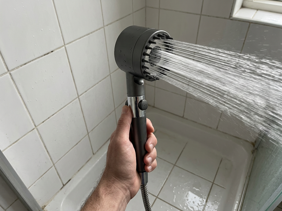 Ducha Hidraspa Max en uso mostrando la presión del agua
